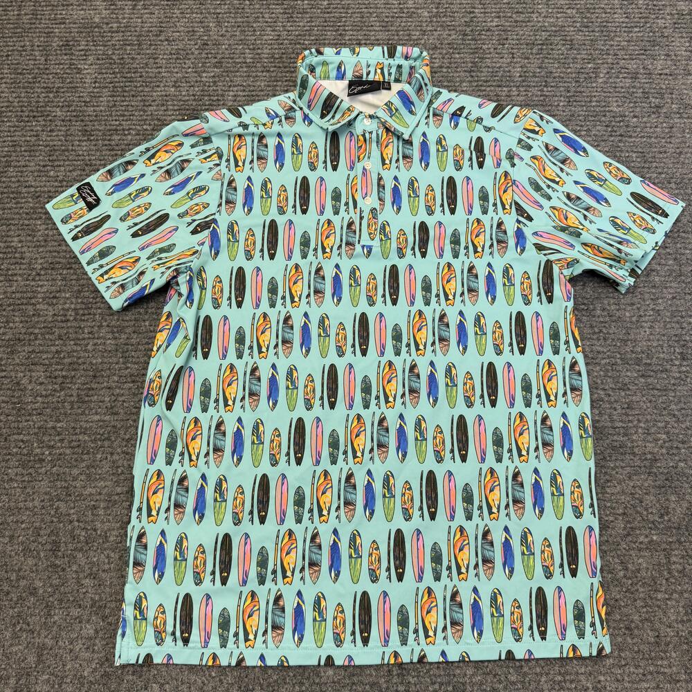 Sunday Swagger Polo Shirt Mens XL Blue Surfboard Print Golf Performance Stretch
